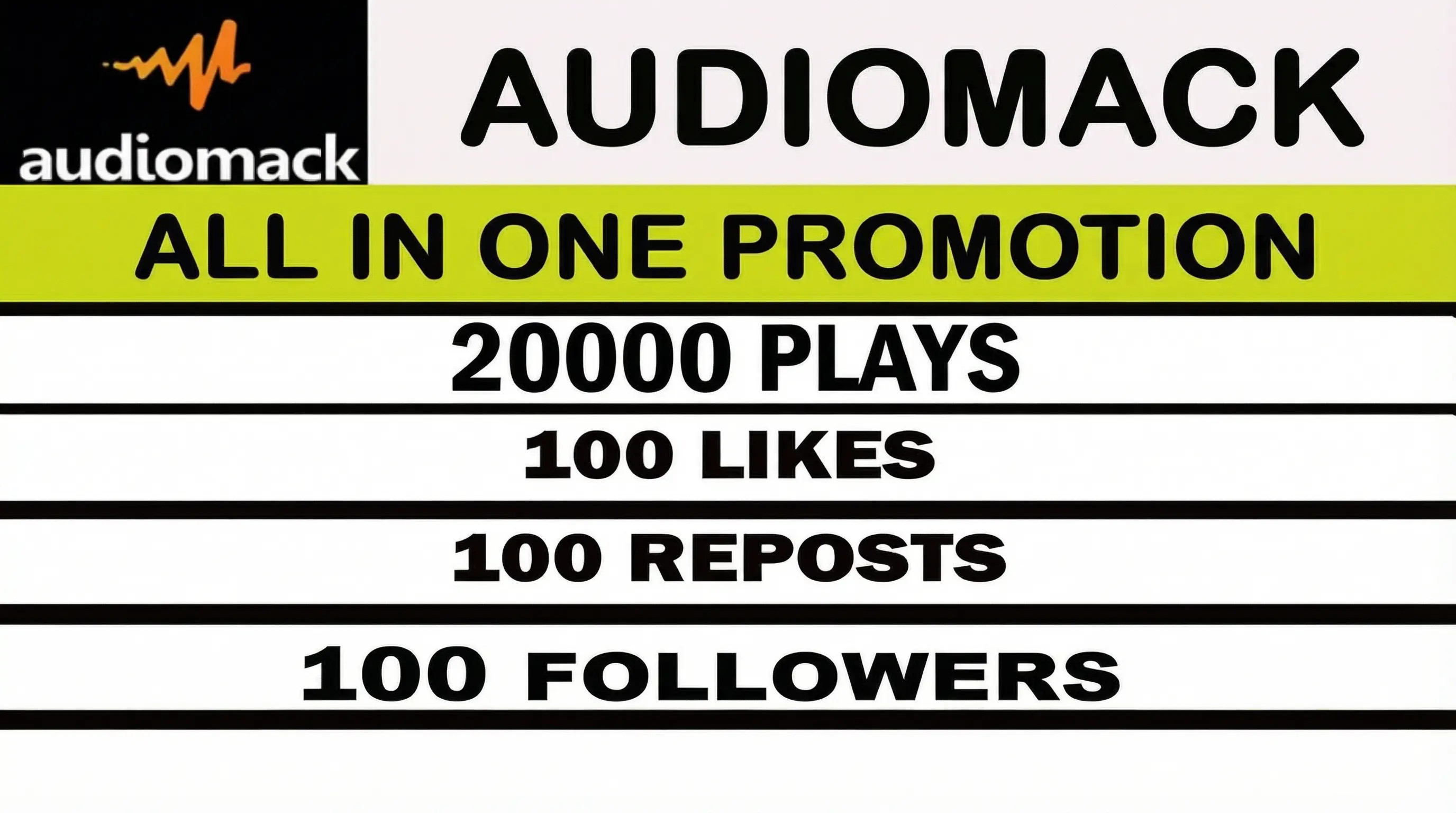 20,000 Audiomack plays with 100 Likes, 100 Reposts, 100 Followers